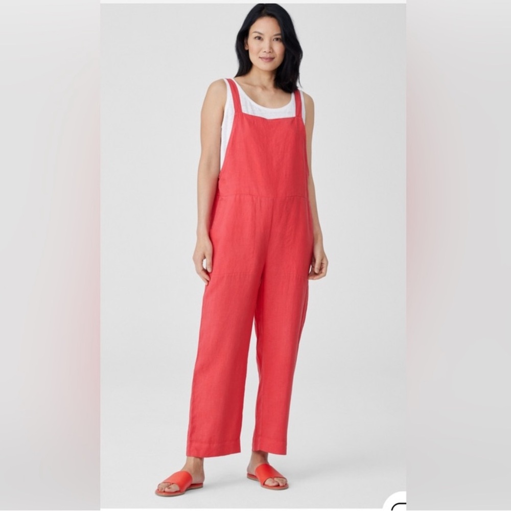 Eileen Fisher Coral Linen Overalls